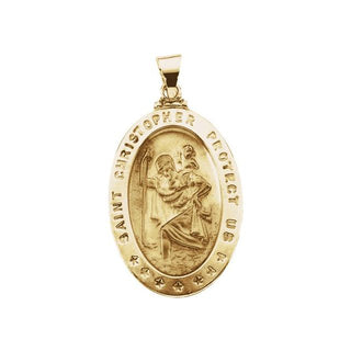 14K Yellow 29x20 mm Hollow Oval Saint Christopher Medal