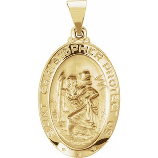 14K Yellow 23.5x16 mm Oval Hollow Saint Christopher Medal