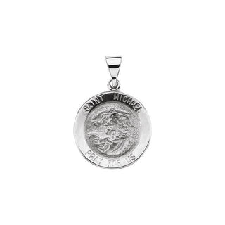 14K White 22x22 mm Round Hollow Saint Michael Medal  