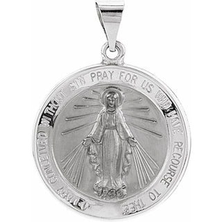14K White 22 mm Hollow Round Miraculous Medal