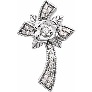 14K White 1/6 CTW Natural Diamond Floral-Inspired Cross Pendant