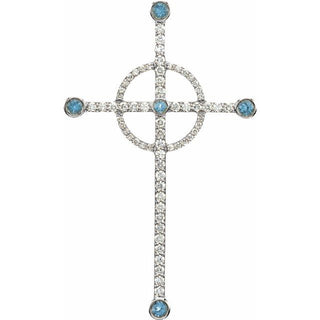 14K White Natural Swiss Blue Topaz & 1/2 CTW Natural Diamond Cross Pendant