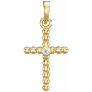 14K Yellow 19.1x9.5 mm .015 CTW Natural Diamond Beaded Cross Pendant