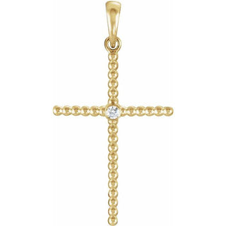 14K Yellow 33.3x17.6 mm .03 CTW Natural Diamond Beaded Cross Pendant