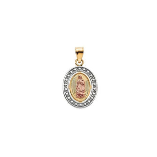 Rhodium Plating 14K Yellow/Rose 15.5x13 mm Oval Our Lady of Guadalupe Pendant