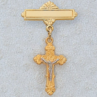 Gold over Silver Crucifix Rhodium Baby Pin
