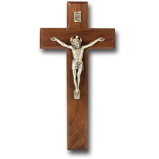 9" Walnut Cross with Antique Sil Salerni Corpus