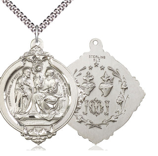 Sterling Silver Holy Family Pendant on an 24-inch Light Rhodium Heavy Curb Chain
