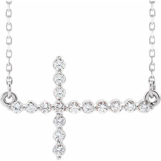 Sterling Silver 1/5 CTW Natural Diamond Sideways Cross 16-18" Necklace