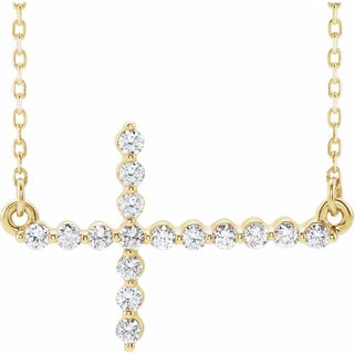 14K Yellow 1/4 CTW Natural Diamond Sideways Cross 16-18" Necklace