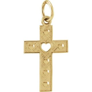 14K Yellow Pierced Heart Cross Pendant  