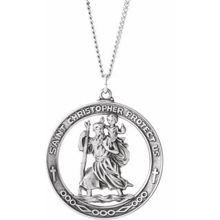 Sterling Silver 38.7 mm Saint Christopher Medal 24" Necklace