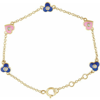 14K Yellow .04 CTW Natural Diamond Flowers & Hearts 5-7" Bracelet  