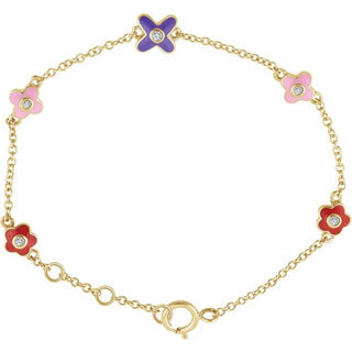 10K Yellow .04 CTW Natural Diamond Youth Flower 5-7" Bracelet  