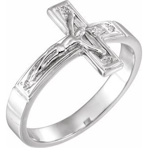 14K White Gold 12 mm Crucifix Ring
