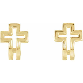 14K Yellow Open Cross J-Hoop Earrings   