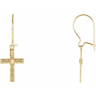14K Yellow Cross Earring