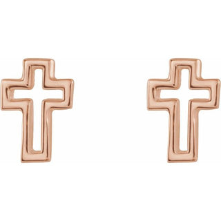 14K Rose Open Cross Earring