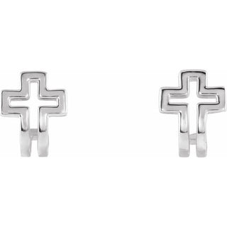 Sterling Silver Open Cross J-Hoop Earrings   