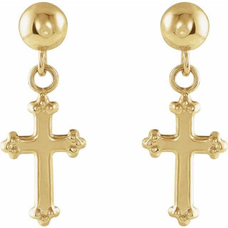 14K Yellow 11x8 mm Cross Earrings 