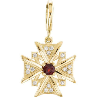 14K Yellow Natural Mozambique Garnet & 1/6 CTW Natural Diamond Charm/Pendant