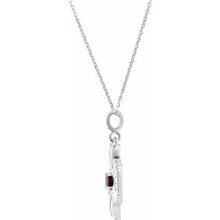 14K White Natural Mozambique Garnet & 1/6 CTW Natural Diamond 18" Necklace