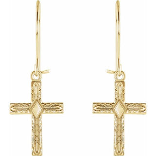 14K Yellow Cross Earring