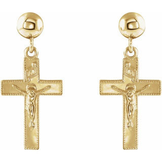 14K Yellow 20x9 mm Crucifix Earrings
