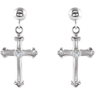14K White .04 CTW Natural Diamond Cross & Ball Earrings  