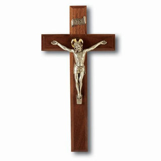 11" Walnut Cross with Antique Silver Salerni Corpus