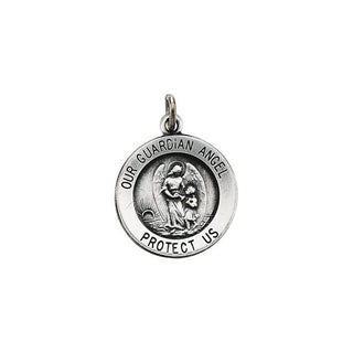 14K White 15 mm Guardian Angel Medal
