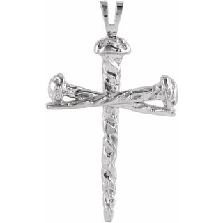 14K White Nail Design Cross Pendant