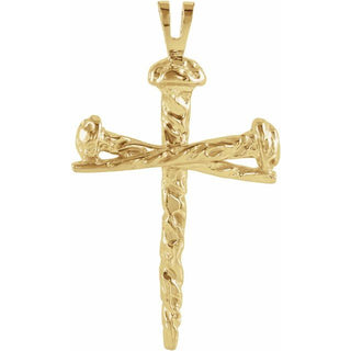 14K Yellow Nail Design Cross Pendant
