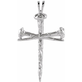 14K White Nail Design Cross Pendant