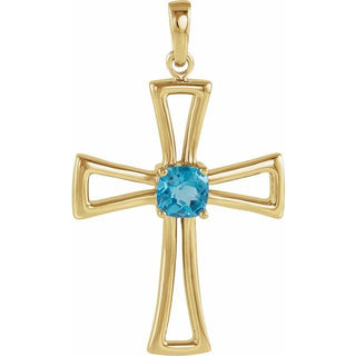 14K Yellow Natural Swiss Blue Topaz Cross Pendant