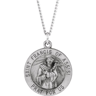 Sterling Silver 18 mm Round Saint Francis of Assisi Medal 18" Necklace