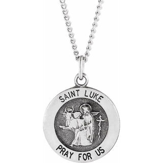 Sterling Silver 15 mm Round Saint Luke Medal 18" Necklace