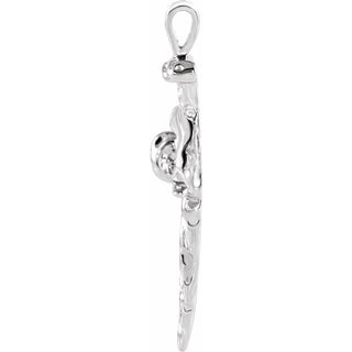 14K White Nail Design Cross Pendant