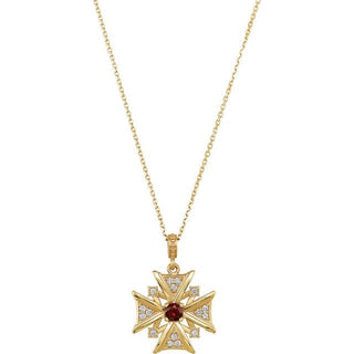 14K Yellow Natural Mozambique Garnet & 1/6 CTW Natural Diamond 18" Necklace