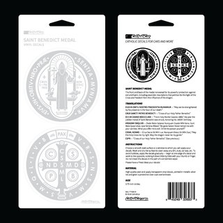 St. Benedict - Double Round Vinyl Transparent Silver Decal