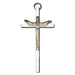 4 inch Antique Gold Risen Christ on a Polished Silver Finish Cross