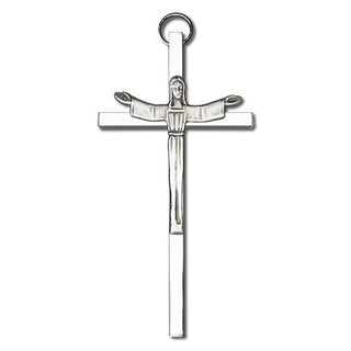 4 inch Antique Silver Risen Christ on a Polished Silver Finish Cross
