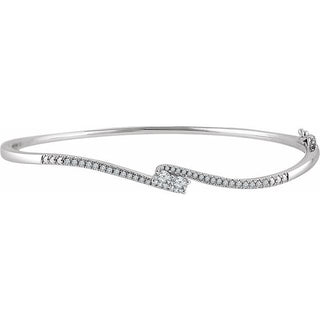 14K White 3.2 mm Round  1/3 CTW Natural Diamond Semi-Set Two-Stone Bangle 7" Bracelet