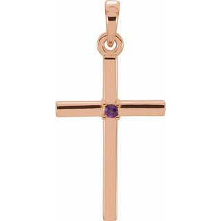 14K Rose Natural Amethyst Cross Pendant