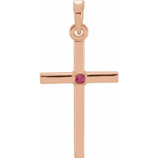 14K Rose Natural Ruby Cross Pendant