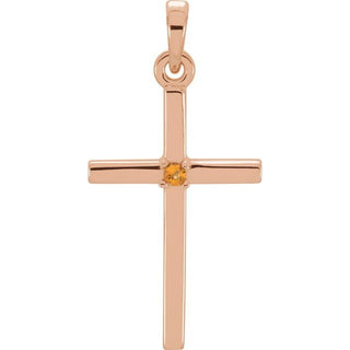 14K Rose Natural Citrine Cross Pendant