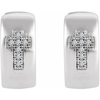 Sterling Silver .05 CTW Natural Diamond Cross 11.3 mm Hoop Earrings