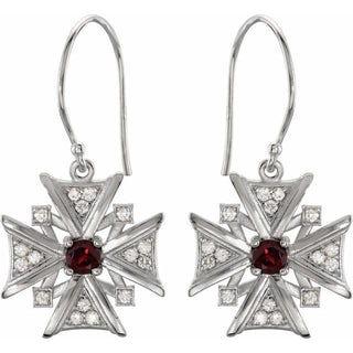 Sterling Silver Natural Mozambique Garnet & 1/3 CTW Natural Diamond Earrings