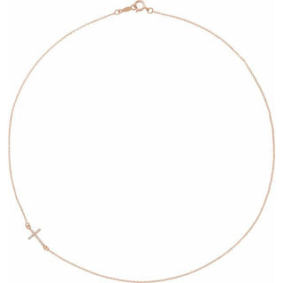 14K Rose .04 CTW Natural Diamond Off-Center Sideways Cross 16" Necklace  