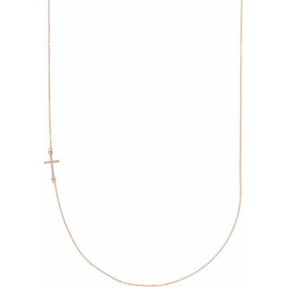 14K Rose .04 CTW Natural Diamond Off-Center Sideways Cross 16" Necklace  